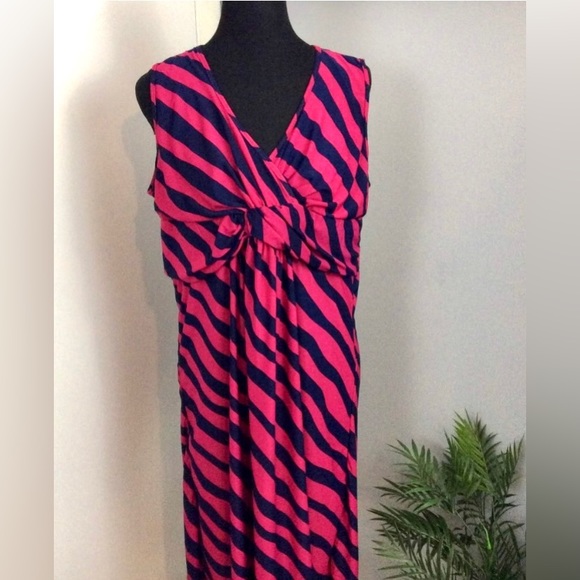 Midi Dress XL Striped Fuchsia Navy Ruched NWT sleeveless NWT - Picture 6 of 11